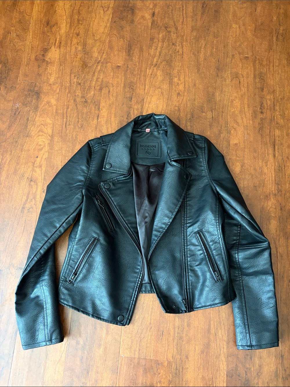 Blank NYC Girls Black Faux Leather Asymmetrical Moto Jacket Size M